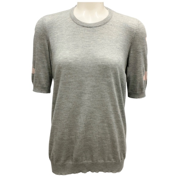 CHANEL GREY / PINK SHORT SLEEVED CASHMERE KNIT SWEATER - Picture 1 of 6